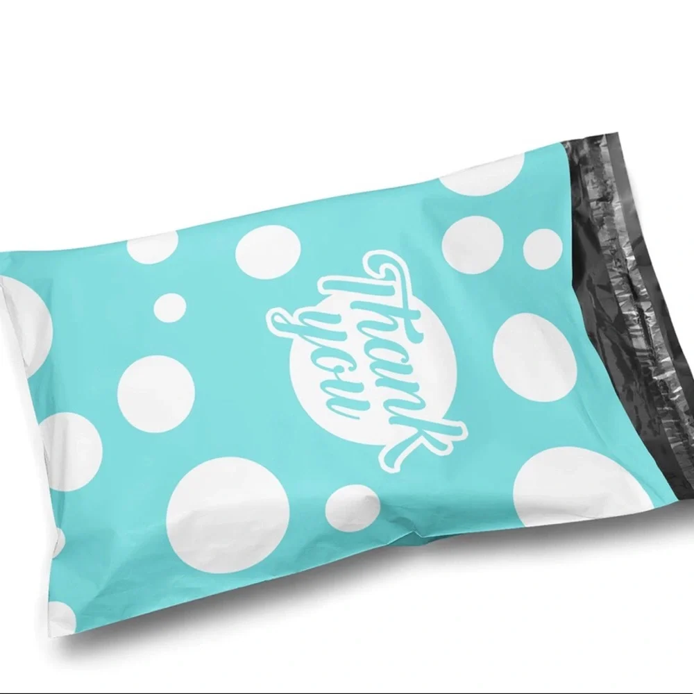 20 teal and white polka dot poly mailers 10x13